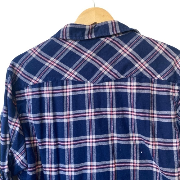 Plaid Flannel Blue Red Boys Style Jachs Girlfriend Button Down Shirt Size Large - Picture 6 of 10